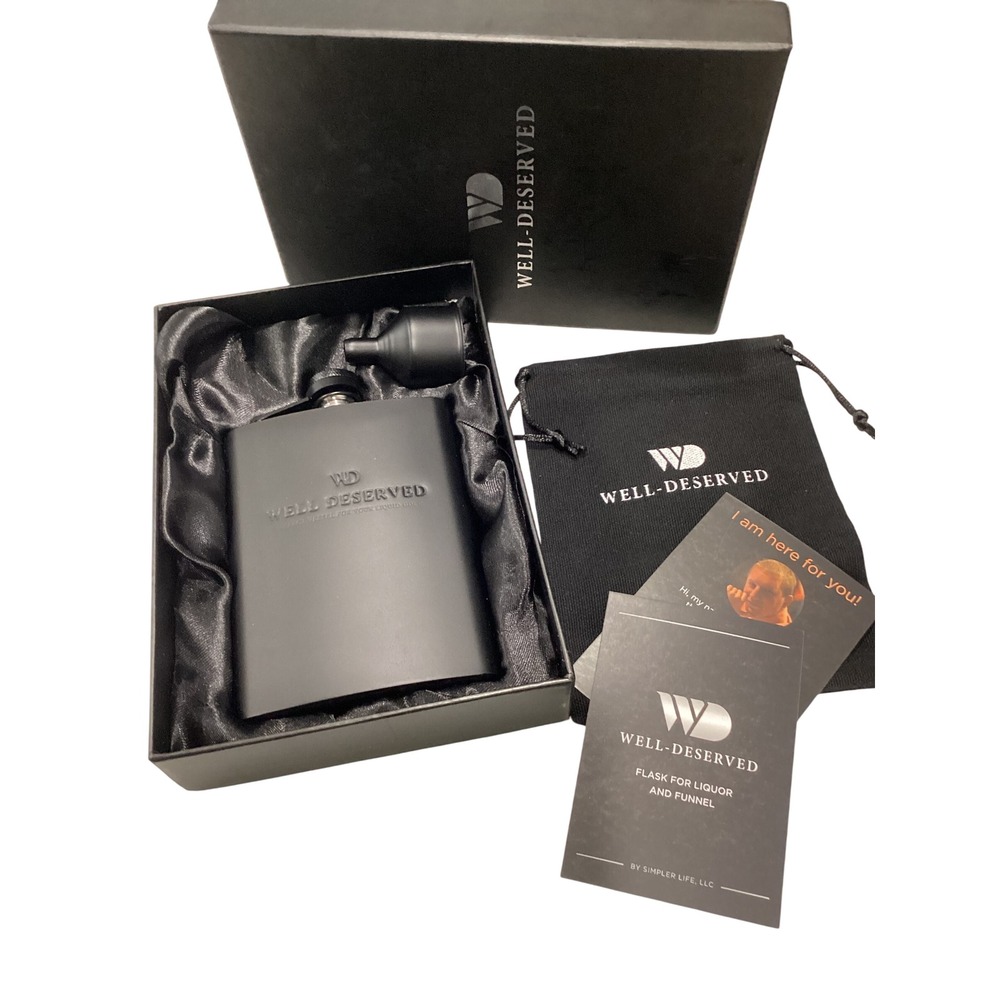 Well-Deserved‎ Matte Black Flask for Liquor and Funnel Gift Set Stainless Steel
